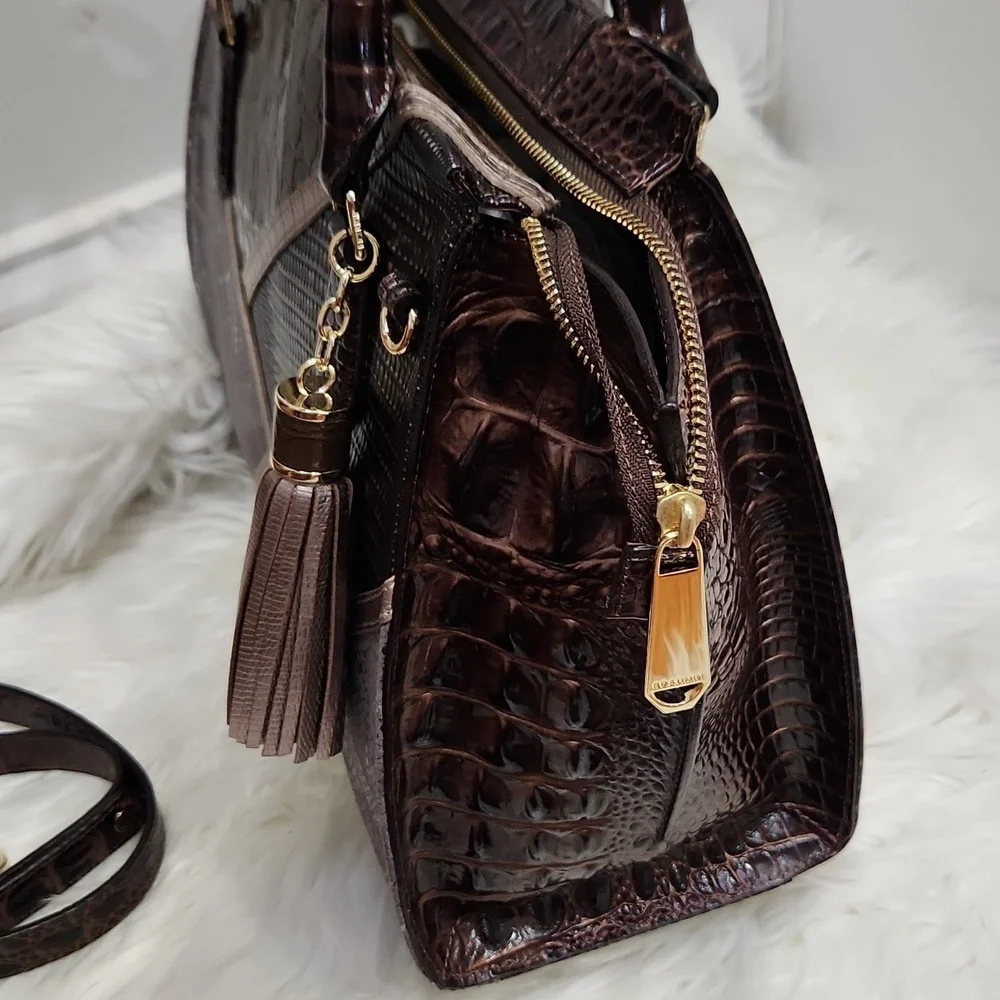 🖤▪️BRAHMIN▪️ TAUPE Tempera PRISCILLA Croc Satchel  Python Patchwork + Wallet